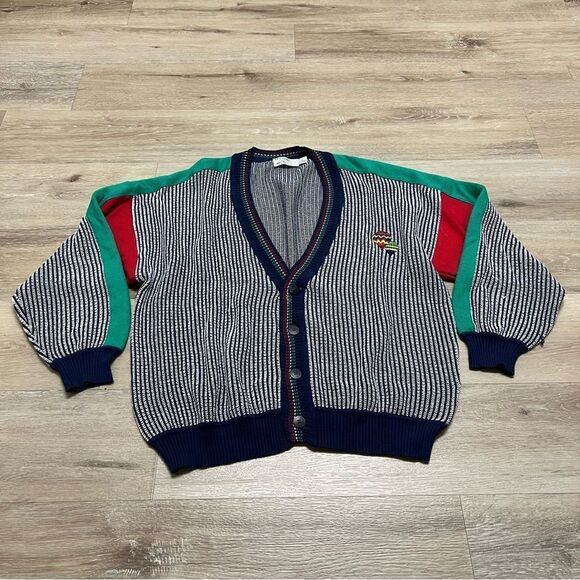 Vintage St Croix Sweater Mens Medium Blue Stripe Cardigan Hot Air Balloon - Picture 1 of 7